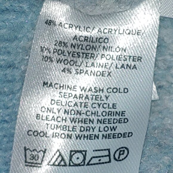 Loft Wool Blend Mock Neck 1/4 Zip Snowflakes Knit Pullover Sweater Size L Blue - Picture 6 of 8